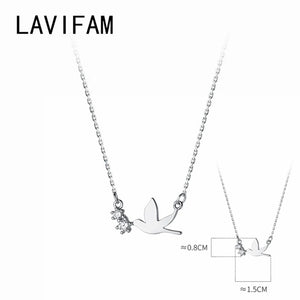 925 Silver CZ Pendant Necklace Bird Animal Minimalism Vintage Jewelry