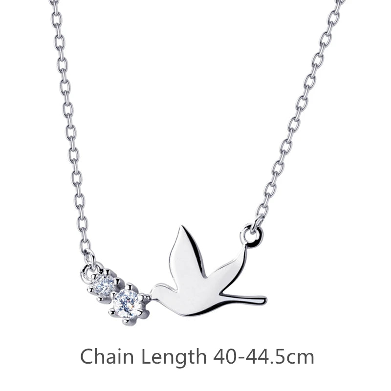 925 Silver CZ Pendant Necklace Bird Animal Minimalism Vintage Jewelry