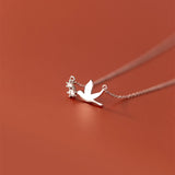 925 Silver CZ Pendant Necklace Bird Animal Minimalism Vintage Jewelry