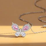 925 Silver CZ Butterfly Pendant Necklace Sparkly Crystal Women's Jewelry