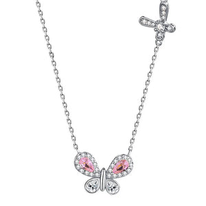 925 Silver CZ Butterfly Pendant Necklace Sparkly Crystal Women's Jewelry