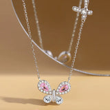 925 Silver CZ Butterfly Pendant Necklace Sparkly Crystal Women's Jewelry