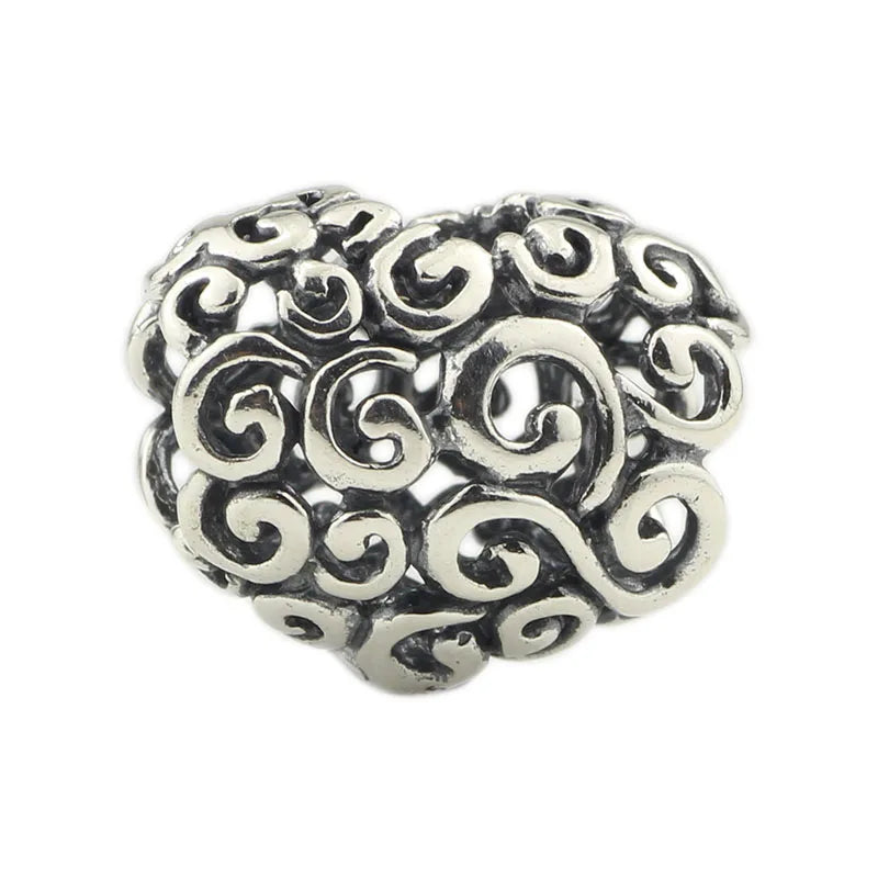 925 Silver Curly Heart Beads Chain Fits European Troll Bracelet