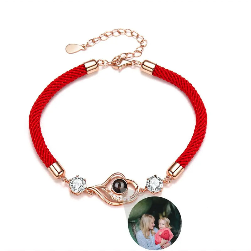 925 Silver Projection Photo Bracelet for Women Mom Girl Heart Pendant Jewelry
