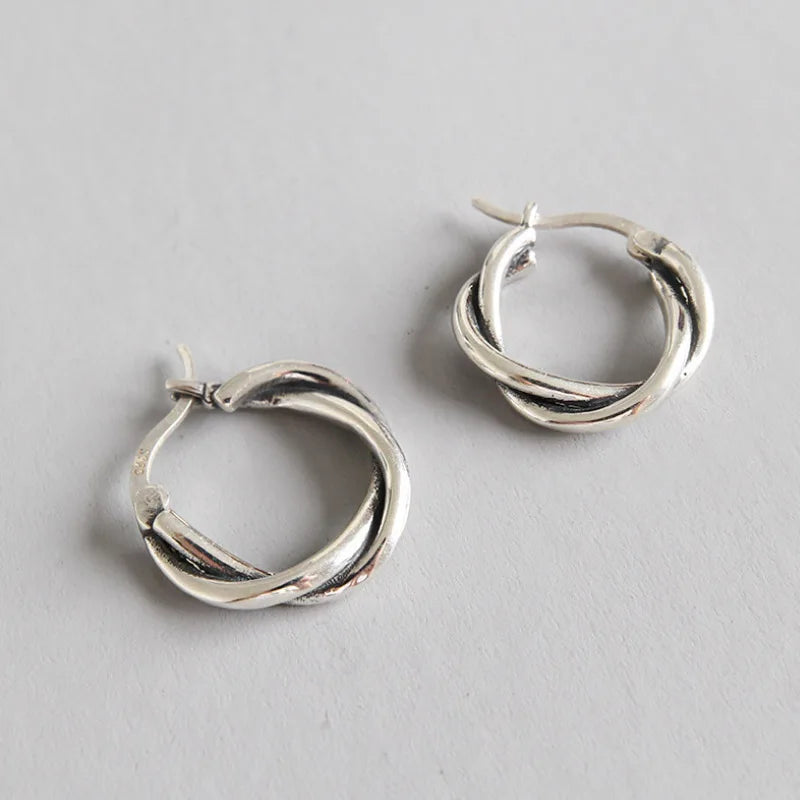 925 Silver Twisted Rope Silver Hoop Earrings For Women