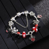 925 Silver Mickey & Minnie Enamel Bracelet Set