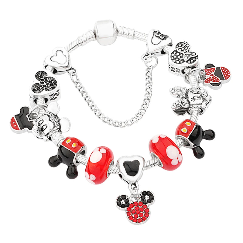 925 Silver Mickey & Minnie Enamel Bracelet Set