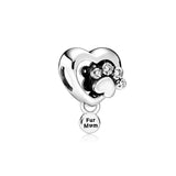 925 Silver Paw Footprint Heart Charm Bead Pendant for Women