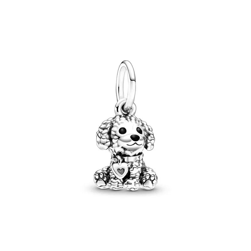 925 Silver Paw Footprint Heart Charm Bead Pendant for Women