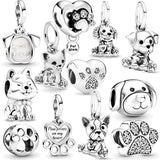 925 Silver Paw Footprint Heart Charm Bead Pendant for Women