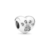 925 Silver Paw Footprint Heart Charm Bead Pendant for Women