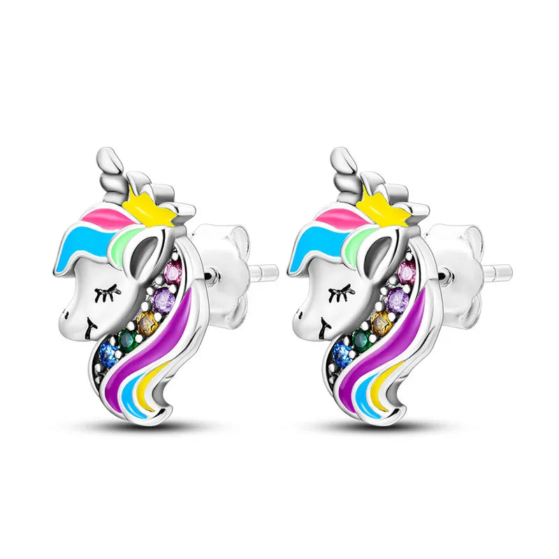 925 Silver Unicorn Stud Earrings For Women