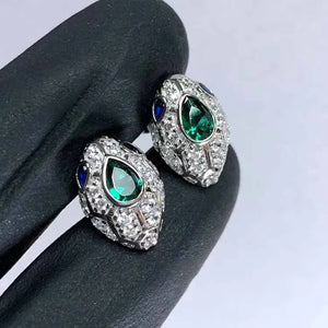 925 Silver Snake Head Stud Earrings CZ Stone