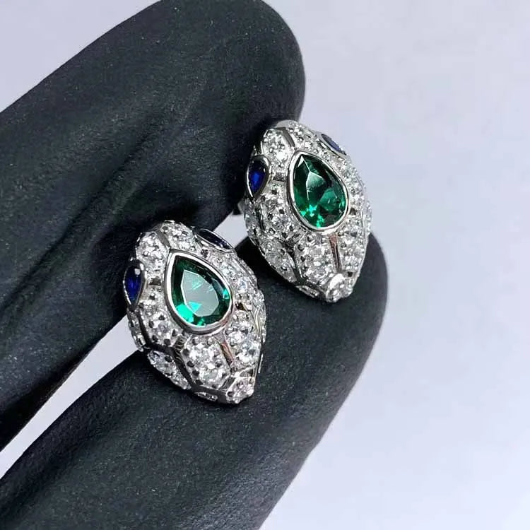 925 Silver Snake Head Stud Earrings CZ Stone