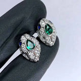 925 Silver Snake Head Stud Earrings CZ Stone