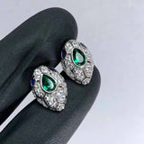 925 Silver Snake Head Stud Earrings CZ Stone