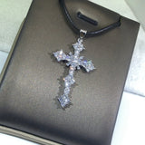 925 Silver Cross Pendant Necklace Zircon Chain Bling Jewelry Gift