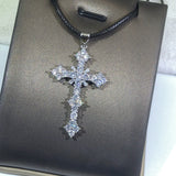 925 Silver Cross Pendant Necklace Zircon Chain Bling Jewelry Gift