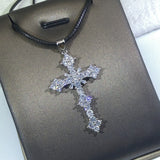 925 Silver Cross Pendant Necklace Zircon Chain Bling Jewelry Gift