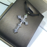 925 Silver Cross Pendant Necklace Zircon Chain Bling Jewelry Gift