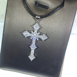 925 Silver Cross Pendant Necklace Zircon Chain Bling Jewelry Gift