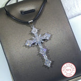 925 Silver Cross Pendant Necklace Zircon Chain Bling Jewelry Gift