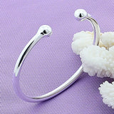 925 Silver Double Bead Cuff Bracelet Bangle for Women