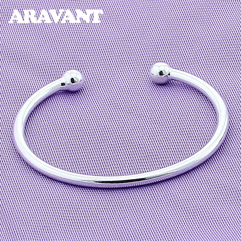 925 Silver Double Bead Cuff Bracelet Bangle for Women