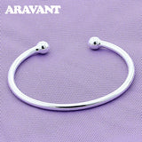 925 Silver Double Bead Cuff Bracelet Bangle for Women