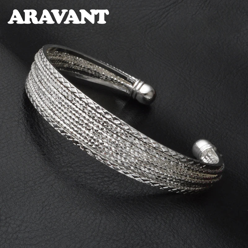 925 Silver Double Bead Open Cuff Bracelets for Women