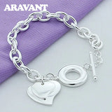 925 Silver Double Heart Charm Bracelet Women Jewelry