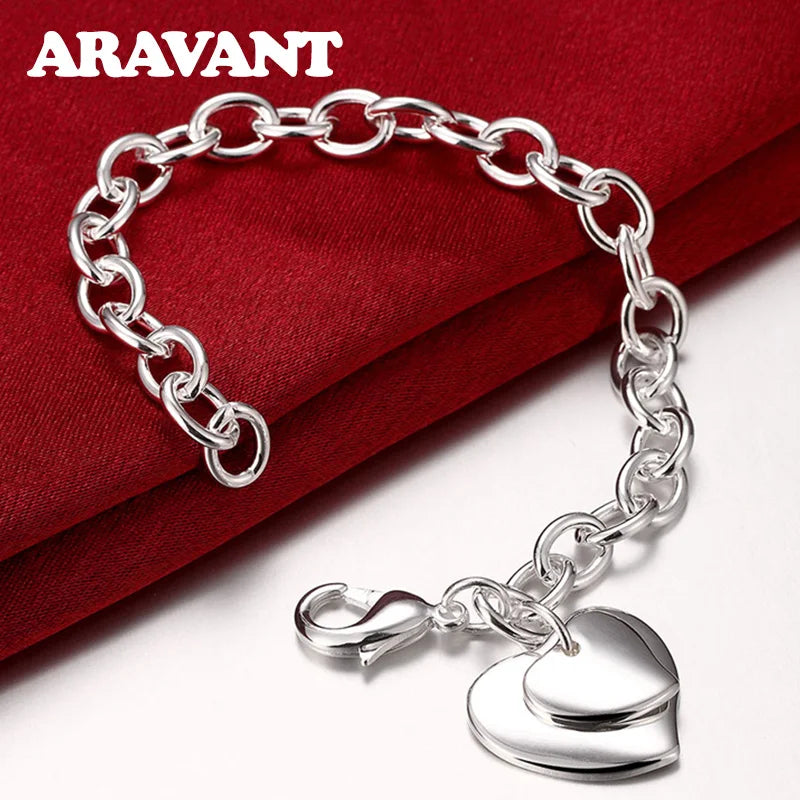 925 Silver Double Heart Bracelets For Women