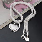 925 Silver Double Heart Necklaces Snake Chain Women Wedding Jewelry