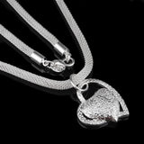 925 Silver Double Heart Necklaces Snake Chain Women Wedding Jewelry