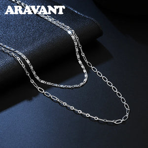 925 Silver Double Layer Necklace Chain For Women Jewelry
