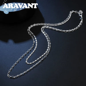 925 Silver Double Layer Necklace Chain For Women Jewelry