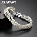 925 Silver Double Layer Pearl Bracelets Chains For Women Wedding Jewelry