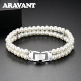 925 Silver Double Layer Pearl Bracelets Chains For Women Wedding Jewelry