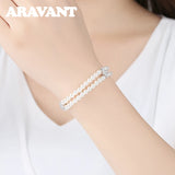 925 Silver Double Layer Pearl Bracelets Chains For Women Wedding Jewelry