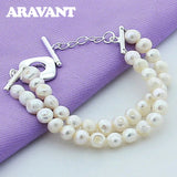 925 Silver Double Layer Pearl Bracelet Women