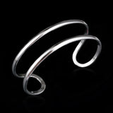 925 Silver Double Line Open Bracelet Bangles For Women