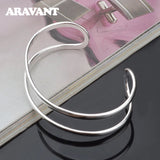 925 Silver Double Line Open Bracelet Bangles For Women