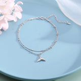 Women's 925 Sterling Silver Double Round Bead Fishtail Anklet
