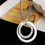 925 Silver Double Round Circle Necklace for Women