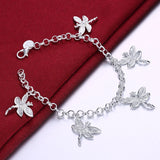 925 Silver Dragonfly Charm Bracelet Chain for Women