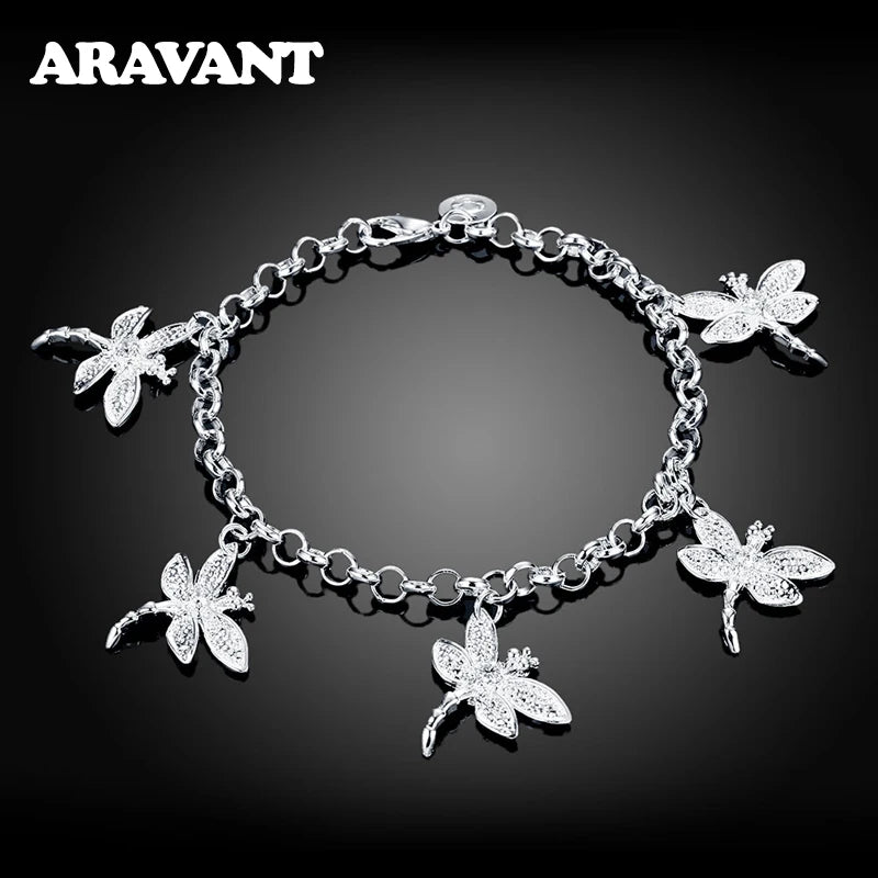 925 Silver Dragonfly Charm Bracelet Chain for Women
