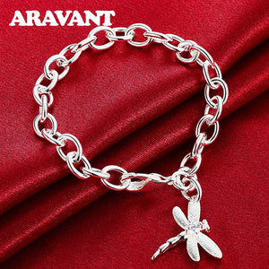 Dragonfly Charm Bracelet 925 Silver Women Wedding Jewelry