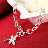 Dragonfly Charm Bracelet 925 Silver Women Wedding Jewelry
