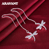 Silver Dragonfly Long Chain Dangle Earrings Women Jewelry