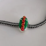 925 Silver Hot Dog Bracelet with String Beads